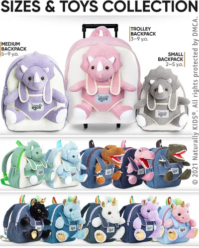 Miniatura 8 de Naturally KIDS Mochila para niños pequeños, Pequeño de 10 "h Triceratops Grey, 10.0 in H Small
