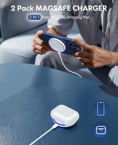 Miniatura 5 de Para cargador MagSafe: 2 paquetes de 15 W cargador inalámbrico magnético de carga rápida para iPhone 16 15 14 13 12 Series y AirPods 4-2 Pro, imán
