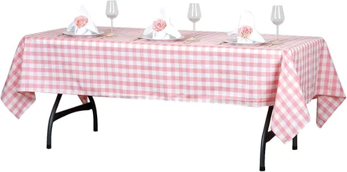 Miniatura 7 de Efavormart - Mantel a cuadros rectangular de 60 x 102 pulgadas, cuarzo blanco/rosa Mantel de lino de poliéster a cuadros 2-Rosa