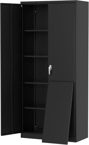 Miniatura 9 de GarveeHome Armario de almacenamiento de metal de 72 pulgadas con ruedas, puertas de bloqueo y 2 cajones, organizador de garaje rodante resistente