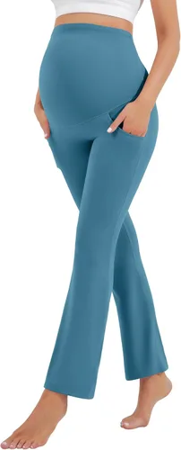 Miniatura 5 de HEGALY Leggings acampanados de maternidad para mujer sobre el vientre, pantalones casuales de yoga para embarazo, con bolsillos, suaves como