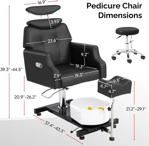 Miniatura 3 de OmySalon Silla de pedicura con taburete y baño de pies de masaje de burbujas, rotación de 360°, asiento hidráulico ajustable, estación Pedi