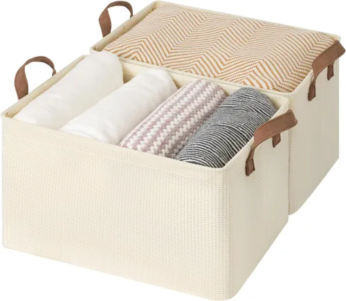 Miniatura 13 de StorageWorks Closet Storage Bins, Storage Baskets for Shelves, Closet Organizers and Storage Bins with Metal Frame, Handles, Beige, Cool Silky