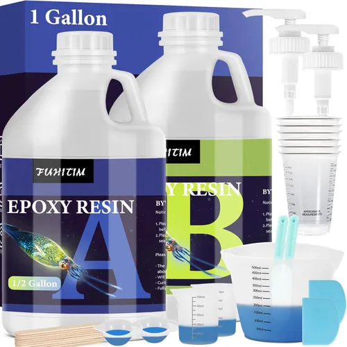 Resina epoxi de 1 galón – Kit de resina epoxi cristalina transparente – Autonivelante, alto brillo, sin amarillamiento, sin burbujas, resina de