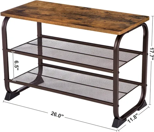 Miniatura 3 de VASAGLE - Banco para zapatos, estante de almacenamiento de 3 niveles para entrada, pasillo, sala de estar, muebles de acento industrial con marco