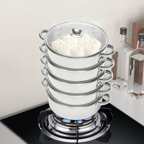 Miniatura 10 de Vaporizador de alimentos multiusos de 5 niveles de acero inoxidable con tapa, olla para cocinar verduras y cocinar al vapor de 11.0 in/11 pulgadas