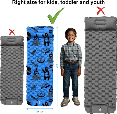 Miniatura 2 de Colchoneta inflable para niños, niños pequeños y jóvenes. Colchón de aire con bomba integrada, tapete de dormir ultraligero de 5 pies 5 pulgadas