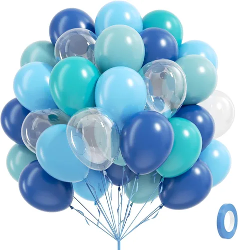 Miniatura 23 de 60 unidades de globos rojos y azules de 12 pulgadas con globos azul marino, azul pizarra y rojo polvoriento para decoraciones de baby shower, Azul
