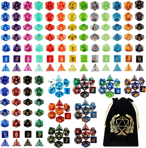 Miniatura 10 de Coyeekn Juegos de Dados DND, 10 X 7 Juegos (70 Piezas) Dados Poliédricos para Dungeons and Dragons RPG MTG D&D Juego de Mesa con 1 Bolsa Grande D4