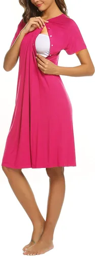 Miniatura 3 de Ekouaer - Camisón con botones y manga corta para mujer, vestido para lactancia, parto, hospital y maternidad, tallas S-XXL