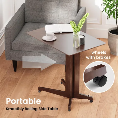 Miniatura 4 de Mesa de bambú en forma de C con ruedas - Escritorio multifuncional para sofá y laptop, bandeja decorativa para sala de estar y dormitorio, mesa