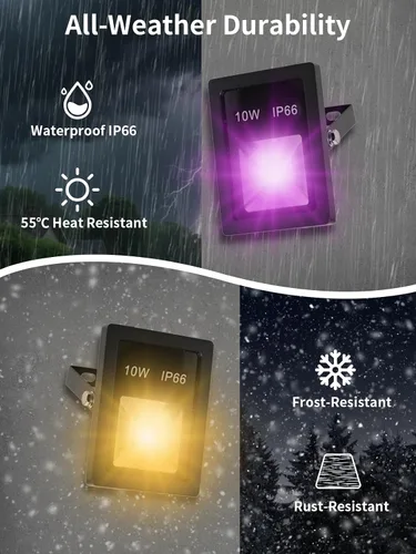 Miniatura 4 de T-SUN Luz de inundación LED, luces de seguridad impermeables RGB de 10 W, con enchufe de EE. UU., control remoto súper brillante, foco