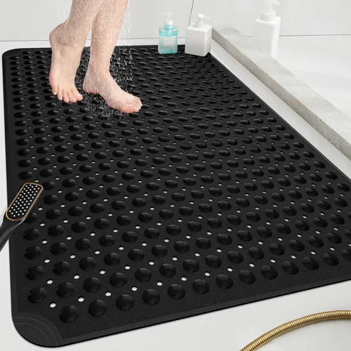 Miniatura 14 de OTHWAY Tapete antideslizante para bañera, 31 x 19 pulgadas, tapete de baño TPE para bañera con orificios de drenaje y ventosas, tapetes