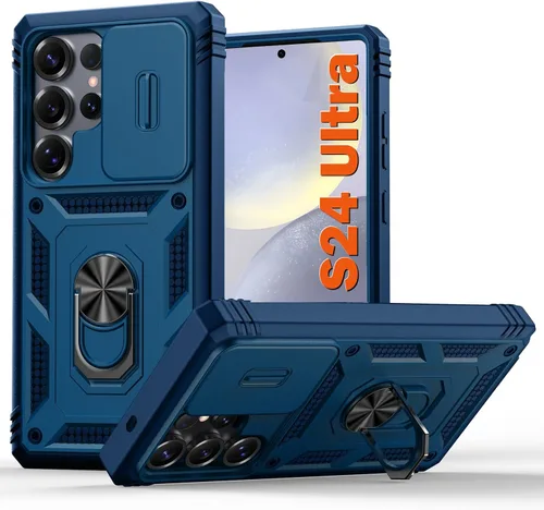 Miniatura 97 de PASNEW Funda para Samsung Galaxy S22 Ultra 5G, cubierta de cámara deslizante y soporte de dedo de metal giratorio de 360°, militar, resistente, a