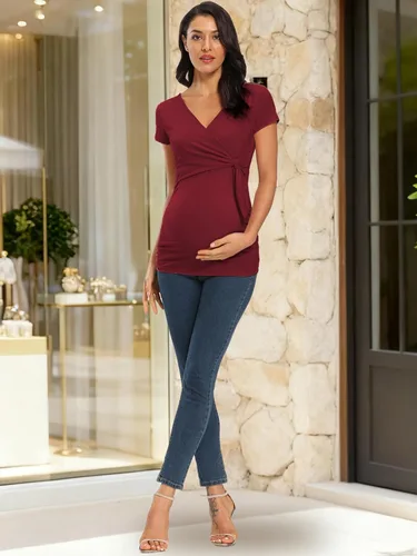 Miniatura 3 de Glampunch Camisas de maternidad para mujer, manga corta y larga, con lazo frontal, tops de maternidad