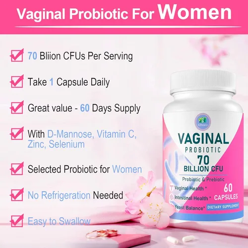Miniatura 3 de Probióticos vaginales, equilibrio de pH para mujeres, 70 mil millones de UFC probióticos para mujer para salud vaginal, urinario, control de olores
