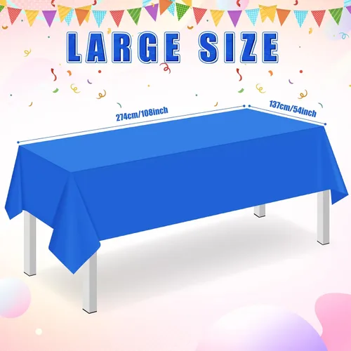 Miniatura 2 de Paquete de 16 manteles de plástico azul para mesas rectangulares, manteles decorativos premium azul real desechables para fiestas, cubierta de mesa