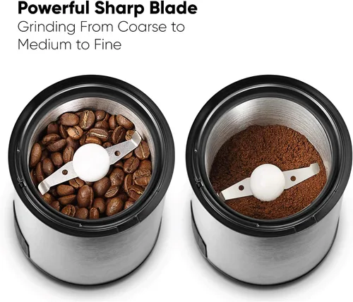 Miniatura 8 de FSM Molinillo de café eléctrico y molinillo de especias con sistema de bloqueo de seguridad, acero inoxidable con tapa transparente y base