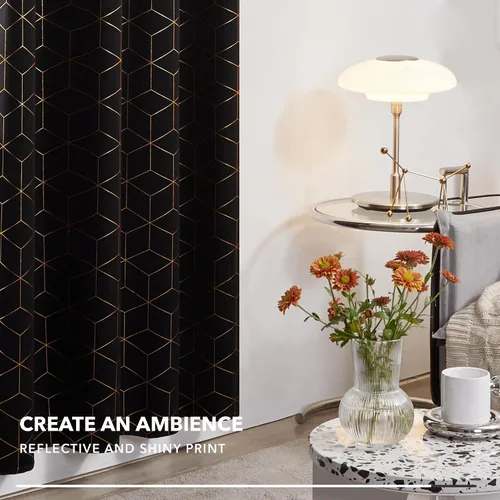Miniatura 3 de Deconovo Cortinas opacas, aislamiento térmico y reducción de ruido, estampado de lámina de diamante – ojales en la parte superior, 2 paneles, Negro