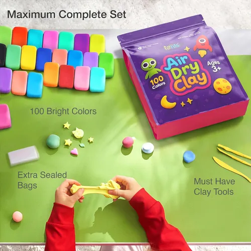 Miniatura 2 de FlyFlag Arcilla de Secado al Aire - 100 Colores, Ultra Ligera y Suave, Arcilla de Modelado No Tóxica para Niños con Herramientas y Tutoriales