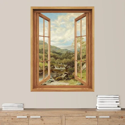 Miniatura 51 de SIGNWIN Adhesivo de pared removible/mural de pared para ventana, vegetación exuberante y árboles iluminados por el sol, fotografía, realismo
