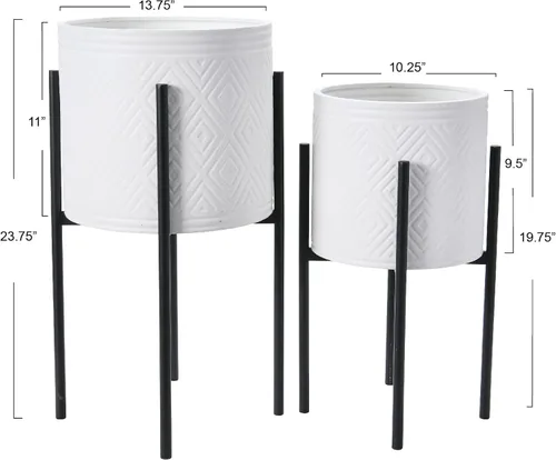 Miniatura 2 de Main + Mesa Maceteros de metal en relieve bohemios modernos con soportes, blanco y negro, juego de 2 tamaños Blanco/Negro
