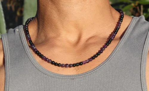 Miniatura 43 de Collar de cristal de obsidiana negra hecho a mano, collar de cuentas de piedras preciosas naturales auténticas, curación, protección, talismán mala