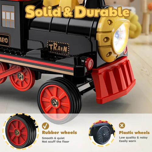 Miniatura 6 de ANPABO - Tren de montar de 2 plazas sin pista, coche eléctrico de 12 V para niños con asiento de altura ajustable, almacenamiento extra, faro, Rojo