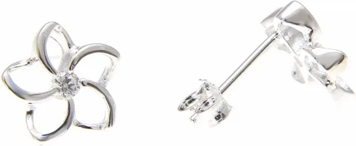 Pendientes de plata de ley 925 con contorno flotante hawaiano plumeria flor post pendientes cz 0.394 in, Plata de ley Metal Circonita cúbica,