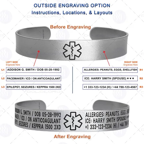 Miniatura 9 de Pulsera de identificación de alerta médica, acero inoxidable 316L, personaliza y personaliza, selecciona un tamaño de muñeca, de 6 a 9 pulgadas
