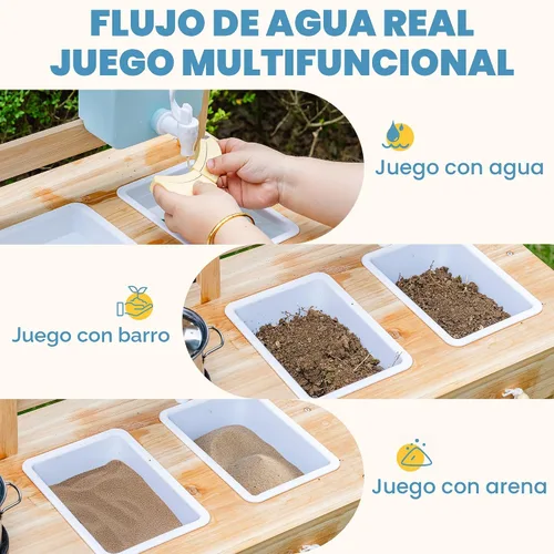 Miniatura 5 de ROBUD Cocina de Barro para Niños al Aire Libre, Cocina de Madera para Jugar al Aire Libre, Cocina de Barro para Niños con Fregadero y Grifo