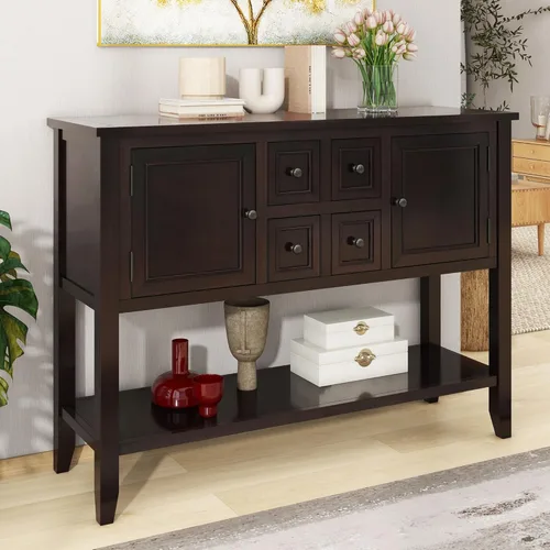 Miniatura 13 de Merax Aparador de cocina de granja con cajones y puertas, armario de almacenamiento de madera con estante abierto para sala de estar, cocina