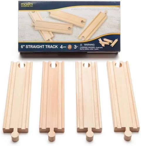 Maxim Enterprise, inc. Juego de vías de tren de madera, pista de tren recta de 6 pulgadas para tren de juguete, paquete de expansión de riel