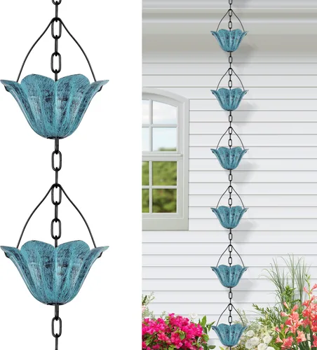 Tfro & Cile Cadena de lluvia de canalón, sustitución de canalón, decoración de jardín de agua de lluvia, tulipán, decoración de patio trasero para