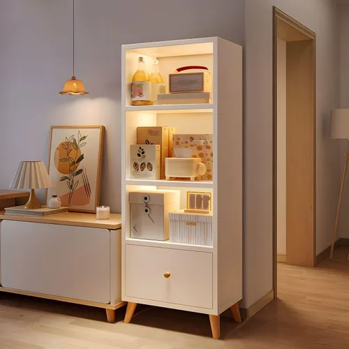 Miniatura 7 de Estantería moderna con cajones y armario de almacenamiento de madera con parte trasera cerrada, estantería independiente para oficina en casa, sin