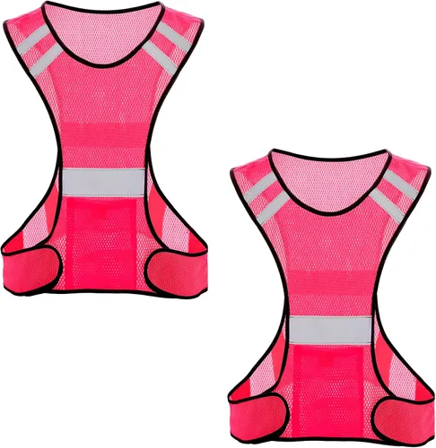 TCCFCCT Chaleco reflectante para correr, equipo de correr de alta visibilidad con bolsillo grande Paquete de 2 malla rosa