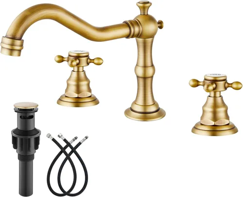 gotonovo Grifo de baño de 3 agujeros y 8 pulgadas, grifo de lavabo de baño extendido, 2 asas cruzadas, grifo mezclador de tocador vintage con Latón