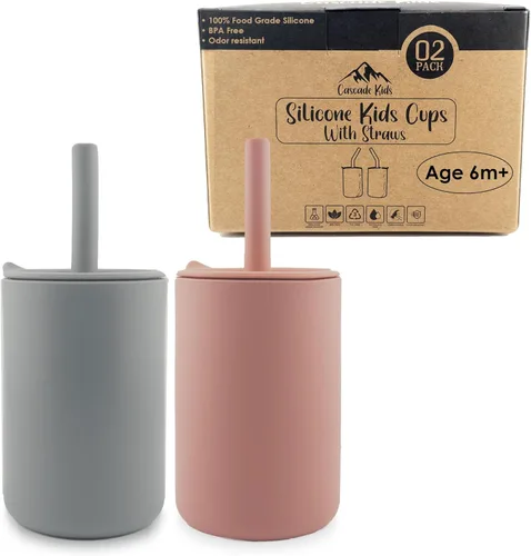 Vasos de silicona para batidos con pajilla, vaso de entrenamiento irrompible con popote para bebés y niños pequeños para menos desorden, taza de