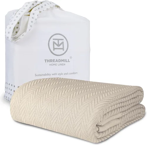 Miniatura 22 de Threadmill Home - Manta de lino de tamaño King, 100% algodón, color blanco, con diseño espiga., Algodón, Plateado, gemelo Gris claro
