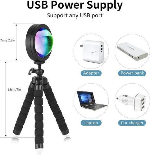 Miniatura 7 de Balkwan Lámpara de Proyección de Puesta de Sol con Rotación LED Romántica Moderna Soporte de Pie Luz Nocturna con USB para Sala de Estar Dormitorio