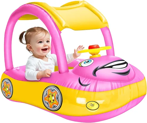 iGeeKid Flotador inflable de piscina para bebé con toldo, asiento de seguridad para bebé, flotadores de natación en forma de automóvil, flotadores
