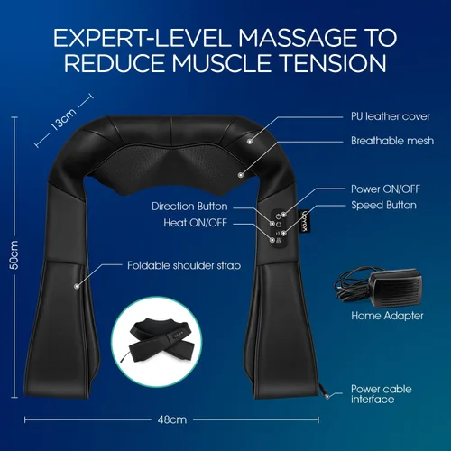 Miniatura 6 de Shiatsu Masajeador de cuello y espalda, masaje eléctrico de tejido profundo 4D para hombros, espalda baja, piernas y cuerpo, alivio del dolor Negro