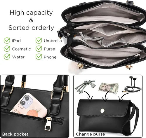 Miniatura 4 de Bolso de mano grande para mujer, bolso cruzado para mujer, costura de color, asa superior, bolso Hobo, 2 piezas