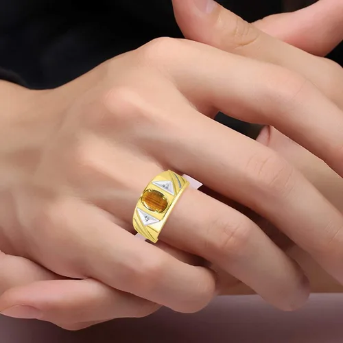 Miniatura 2 de Rylos Anillos de oro amarillo de 14 quilates para hombre, estilo clásico de diseñador de 0.315 x 0.236in, piedras preciosas ovaladas y auténticas