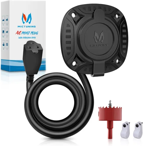 MICTUNING Enchufe de puerto de CA de 20 pulgadas de 15 A con cable de extensión integrado de alta resistencia con tapa y sierra de agujero