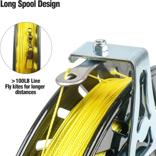 Miniatura 4 de Kizh Bobinadora de carrete de cometa, bobina de línea de cometa, mango de rueda con cuerda de 1312 pies y función de bloqueo, accesorios