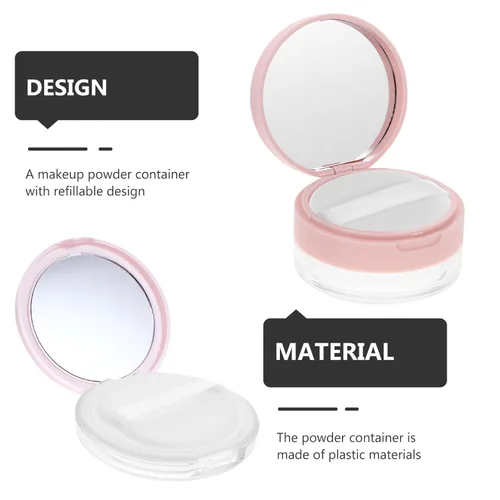 Miniatura 4 de Beaupretty Estuche compacto de 2 piezas con soplo reutilizable contenedor de polvo suelto con espejo de plástico DIY estuche de polvo de maquillaje