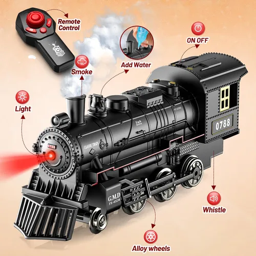 Miniatura 5 de Hot Bee Juego de Tren, Juguetes de Tren con Control Remoto y Pista de Lujo y Vagoneta Iluminada, Tren de Navidad de Metal para Árbol de Navidad