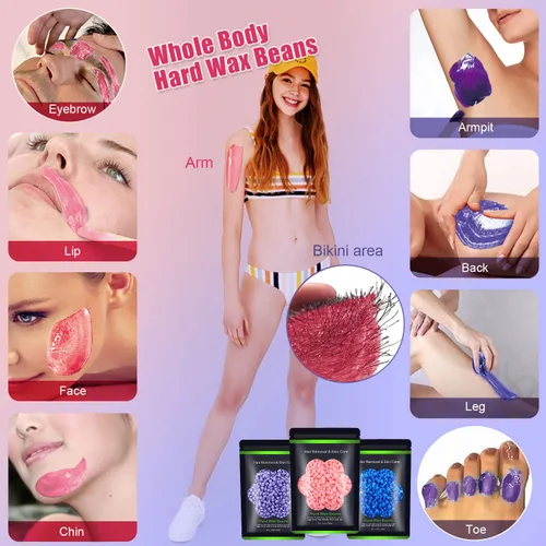 Miniatura 4 de Perlas de cera para depilación 10.5 onzas / 300 g, Auperwel - Granos de cera dura para depilación brasileña, facial, bikini, cejas, piernas, perlas