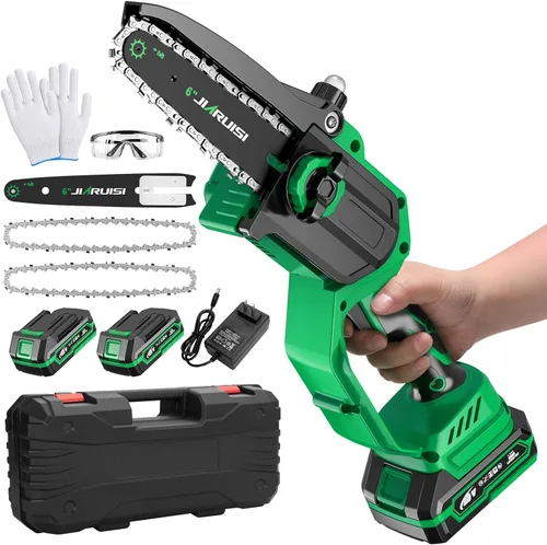 Mini motosierra eléctrica portátil de 6 pulgadas inalámbrica con 2 baterías y un estuche de transporte, de mano para ramas de árbol, patio, hogar y